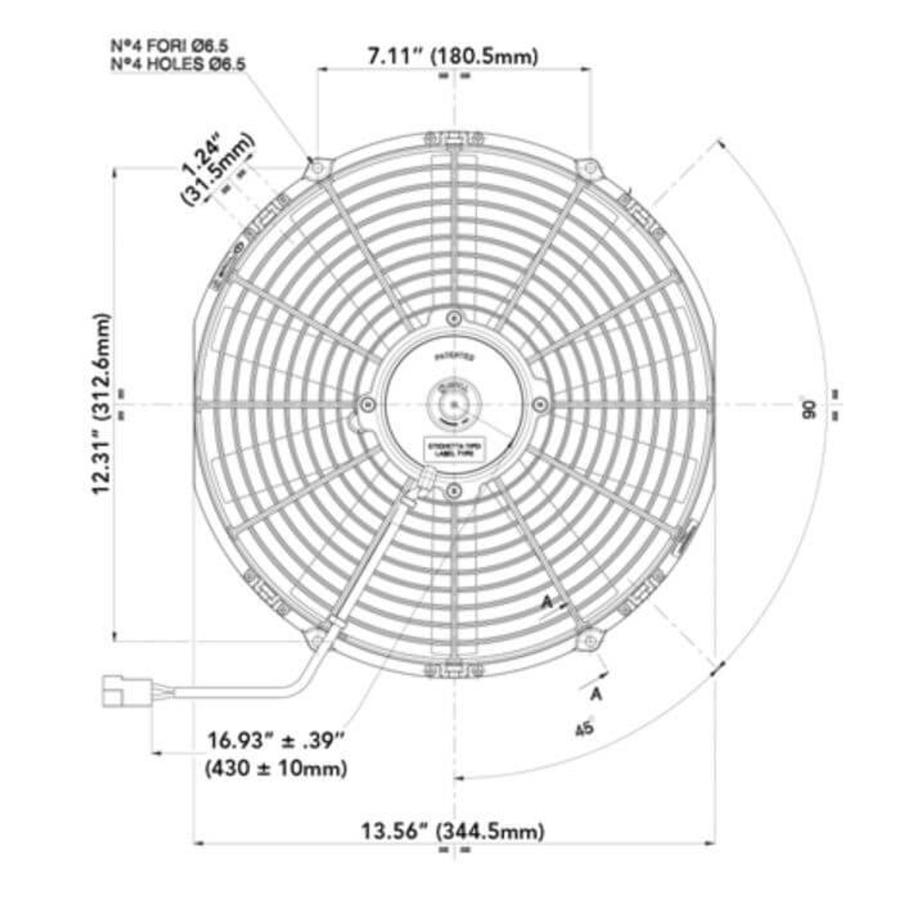 30101508 13" Electric Fan Pusher Medium Profile 1250CFM 10-blade straight blade