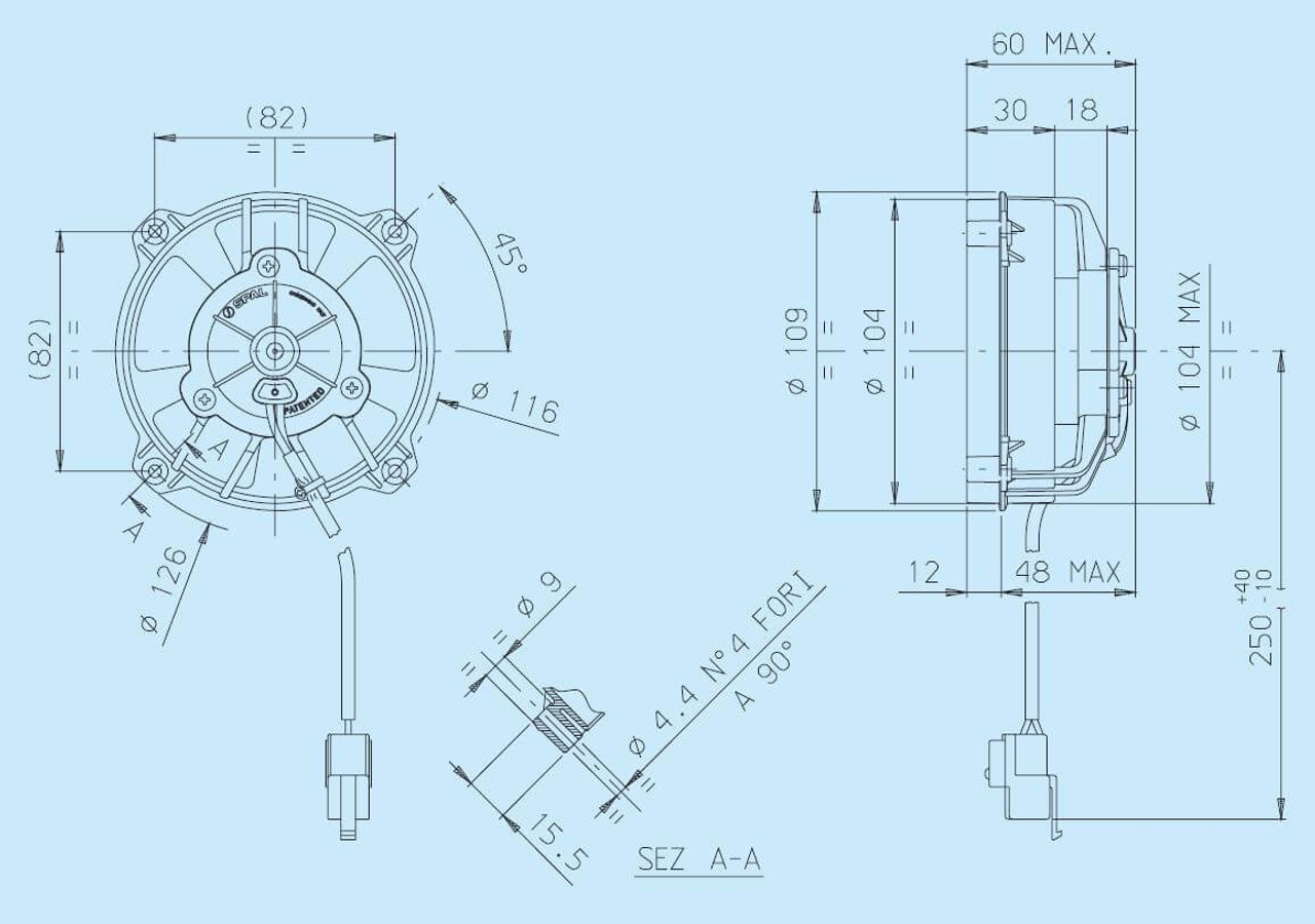 30103009 SPAL® 4" Electric Fan Pusher Low Profile 124 CFM 5 Paddle blades