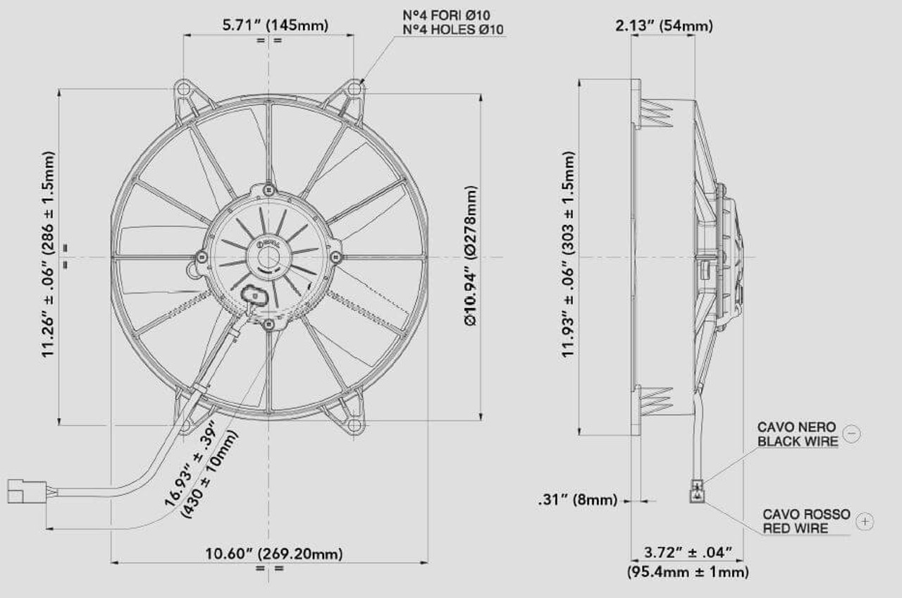 30102057 SPAL® 10" Electric Fan Puller High Performance 1115 CFM 5 Paddle blades