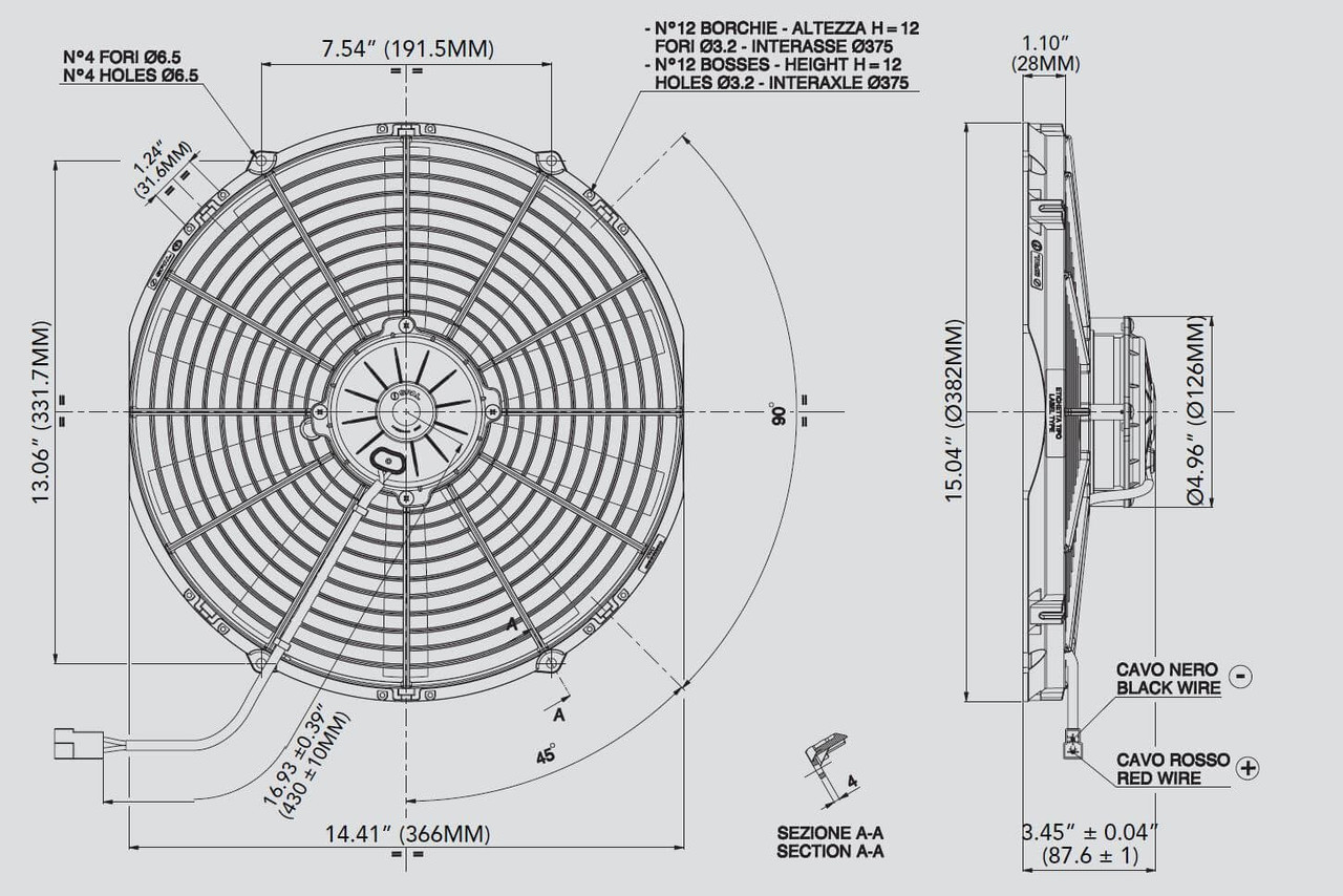 30102055 SPAL® 14" Electric Fan Pusher 1652 CFM 10 Straight blades