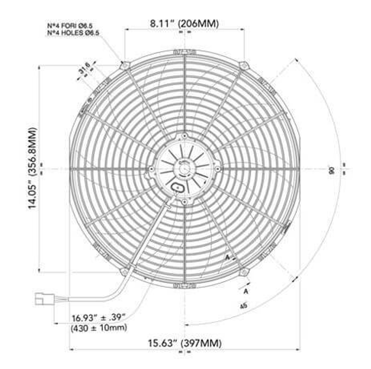 30102049 SPAL® 16" Electric Fan Puller 2024 CFM 10 Curved blades