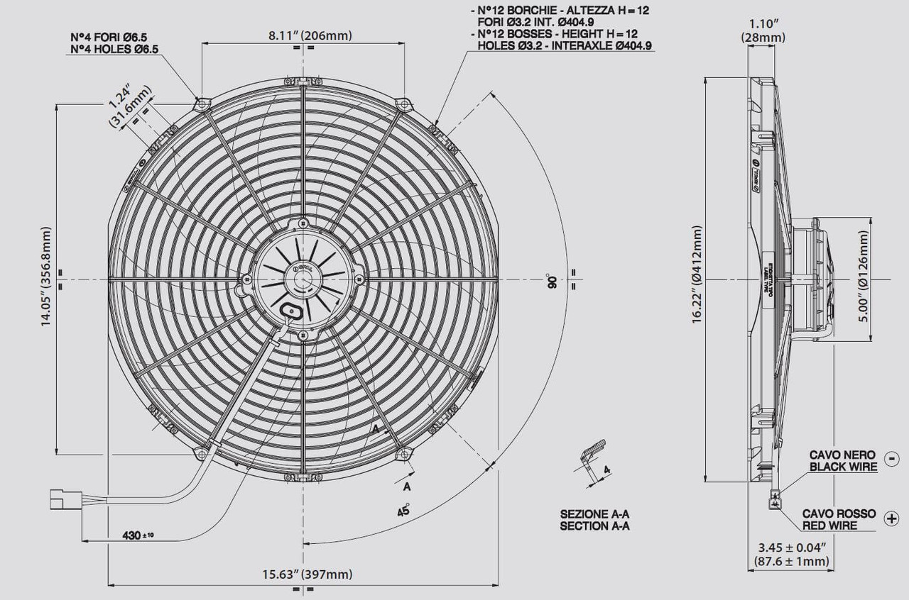 30102048 SPAL® 16" Electric Fan Pusher 1959 CFM 10 Curved blades