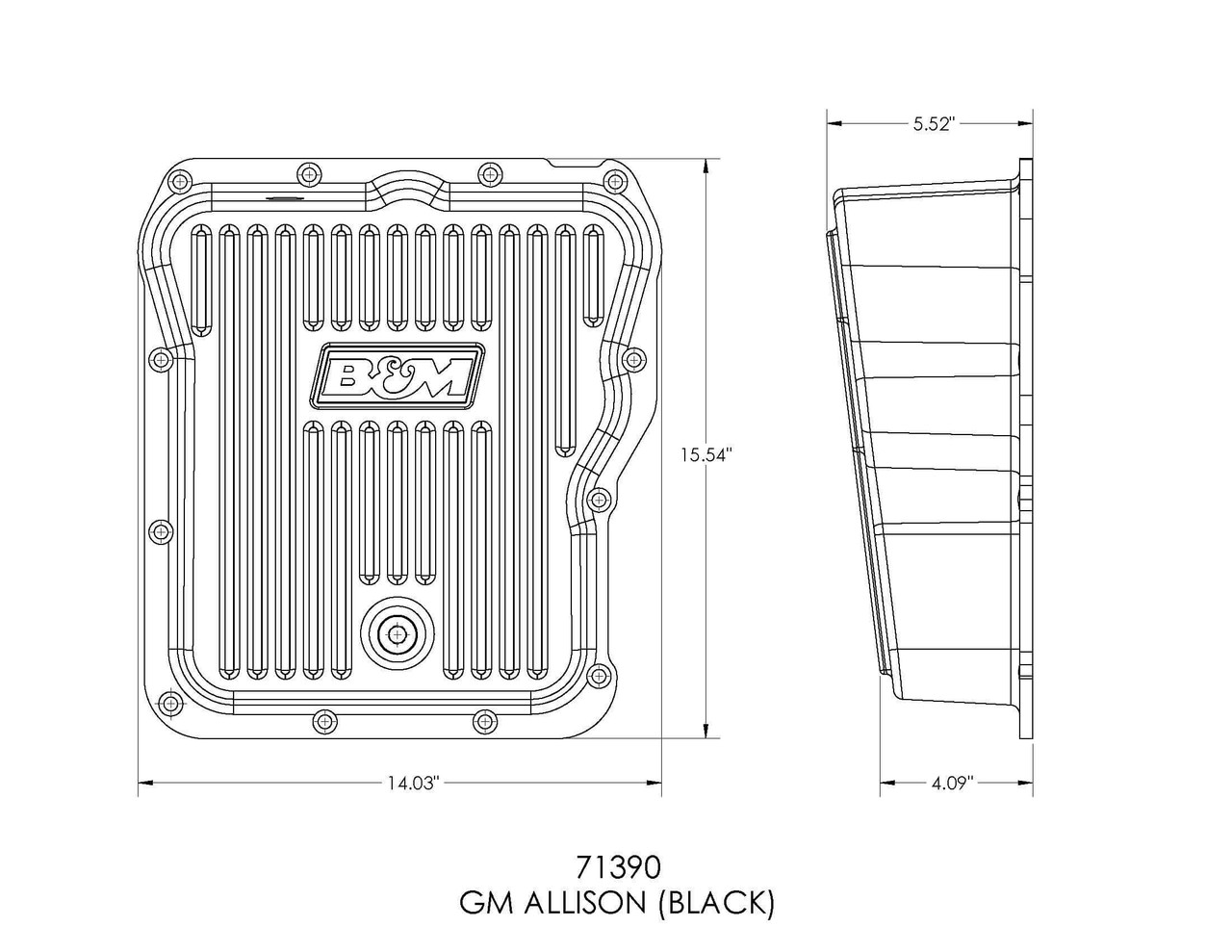 71390 B&M Hi-Tek Deep Transmission Pan Black Aluminum 01-19 GM 2500 3500 Allison