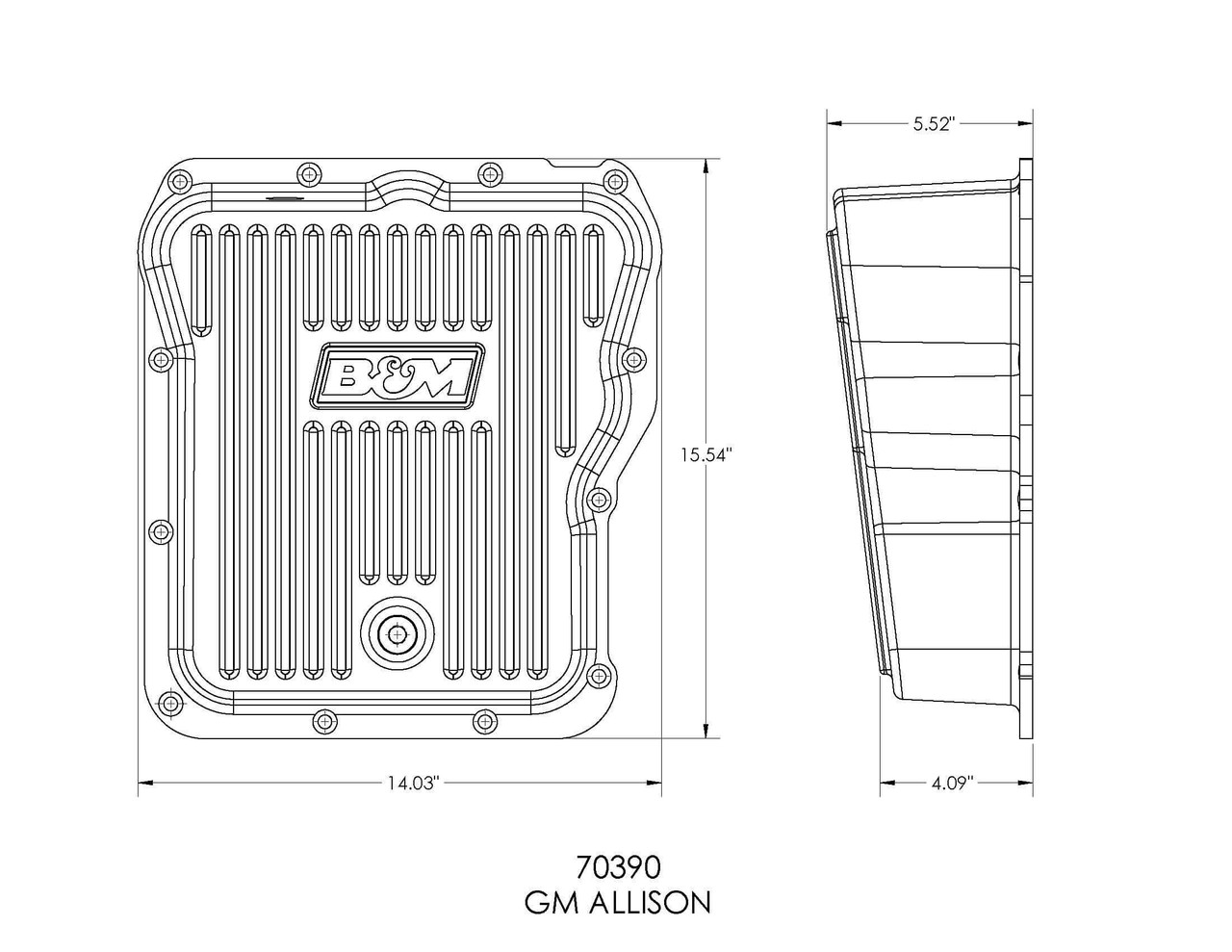 70390 B&M Hi-Tek Deep Transmission Pan -  Aluminum 01-19 GM 2500/3500 Allison