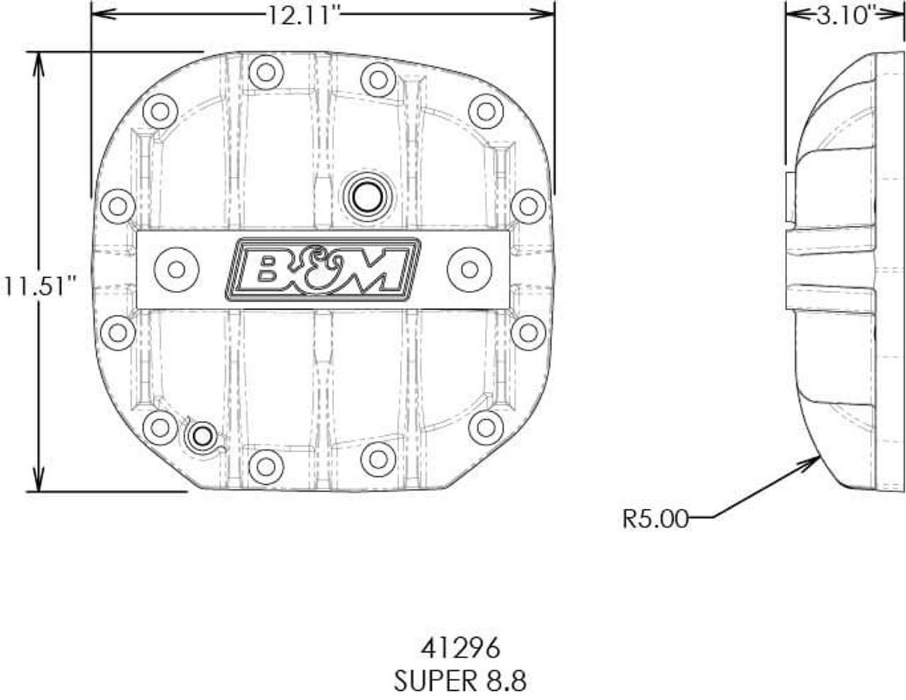 41296 B&M Hi-Tek Aluminum Differential Cover for Ford Super 8.8 - Black