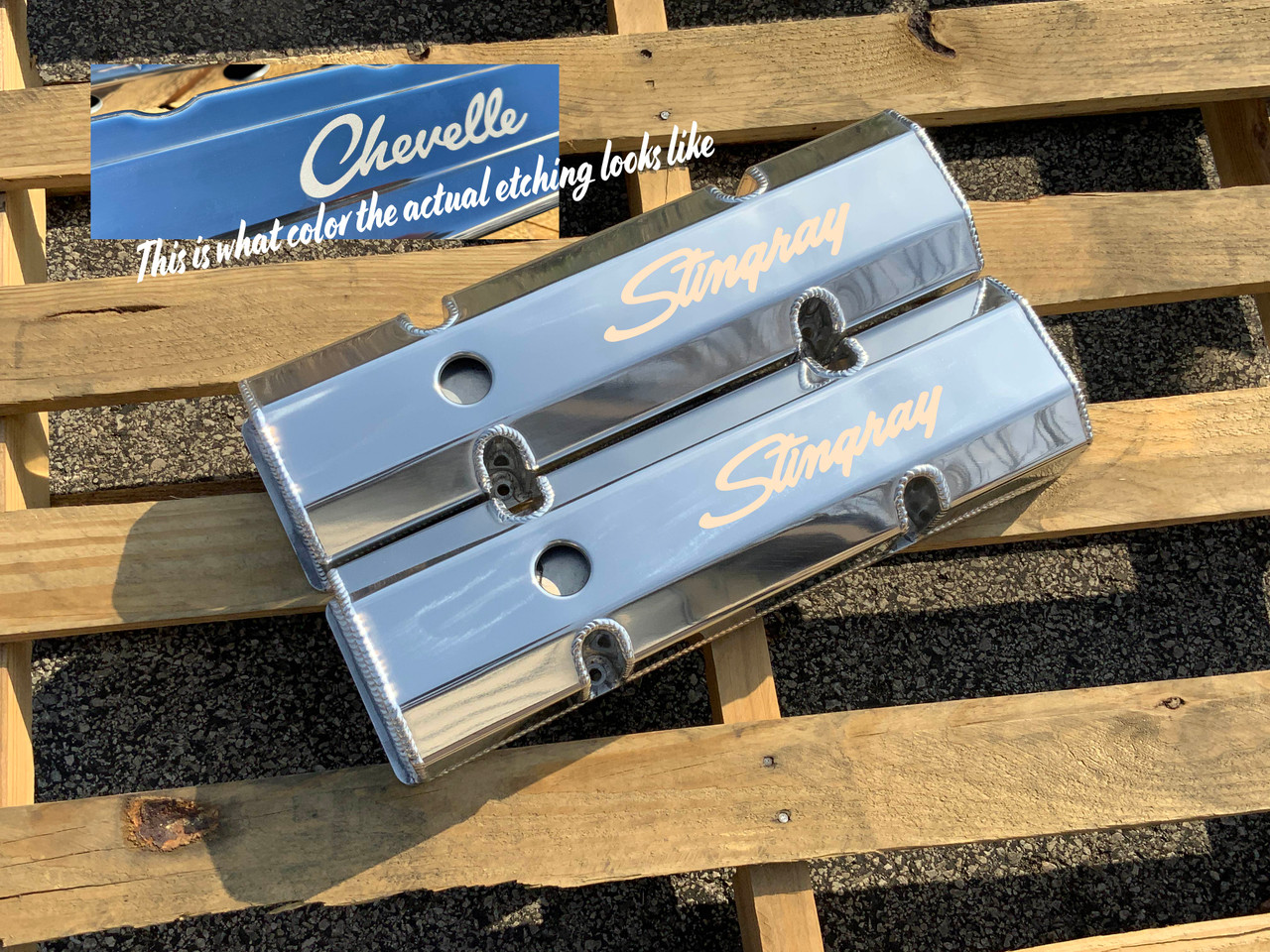 SBC Small Block Chevy Fabricated Aluminum Valve Covers Etched  Stingray
