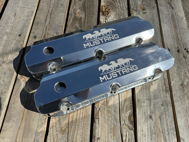 Polished Aluminum Fabricated Valve Covers Mustang w/horses