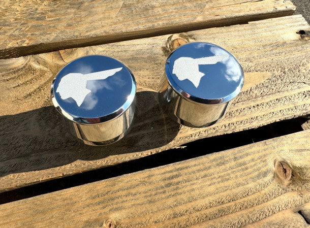 Pair of Aluminum Breather caps with Pontiac Indian Head Laser etched