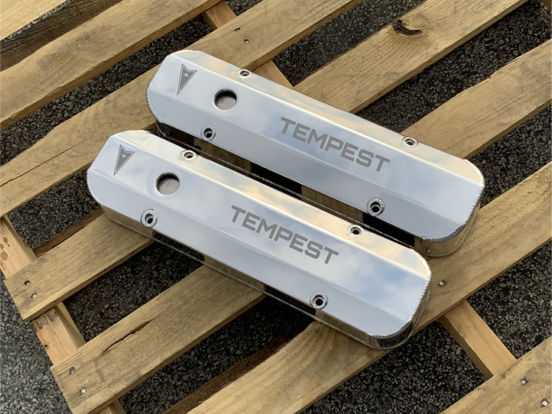 Pontiac 326 350 389 400 426 Fabricated Aluminum Valve Covers Etched Tempest