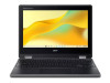 Black Acer R757T-C019 Chromebook showing 11.6-inch multi-touch display, world-facing camera, and rugged anchored frame keyboard.