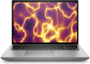 Premium silver HP ZBook Fury 16 G11 workstation open to show the large 16-inch WUXGA display and professional design.
