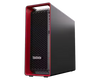 Front view of the Lenovo ThinkStation P8 tower showing the signature honeycomb grille and red-trimmed professional aesthetic.