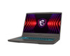 The Cosmos Gray MSI Thin gaming laptop shown slightly open, showcasing its 15.6-inch 144Hz display and blue-backlit keyboard in a slim, professional design.