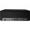 Front-facing angle of black HP Elite 600 G9 SFF showing front USB ports and matte finish