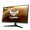 Front view of the ASUS TUF Gaming VG277QY1A 27-inch monitor turned on, displaying a vibrant gaming landscape on its sleek, matte black frame.
