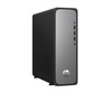 Angle View of the slim HP OmniDesk desktop PC in Meteor Silver showing its sleek space-saving profile.
