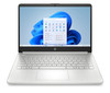 Front view of the silver HP 14-dq6957nr laptop displaying a crisp Windows 11 interface with slim bezels.