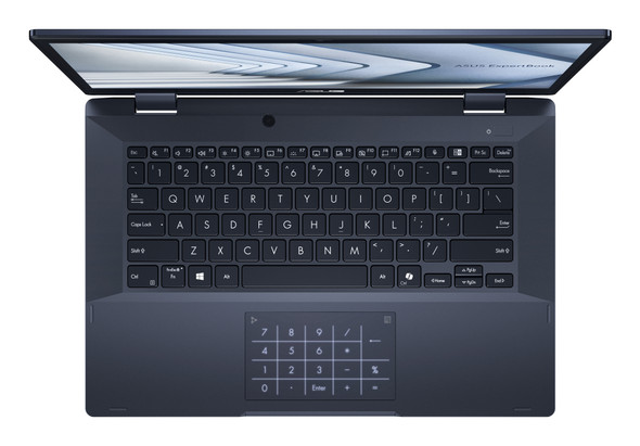 ASUS ExpertBook Star Black Touch 14-inch open, FHD touchscreen display and backlit keyboard visible