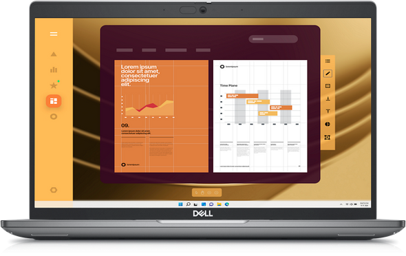 Dell Latitude 5450 professional laptop showing sleek design, Wi-Fi 6E, integrated graphics, and Windows 11 Pro.