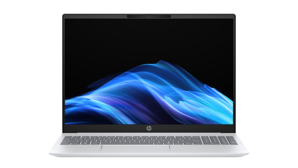 HP OmniBook 5 16-ag1547nr 16-inch AI-powered touchscreen laptop with slim silver design, featuring AMD Ryzen AI 7 processor, 16GB RAM, 1TB SSD, and Windows 11 Home interface displayed on screen.