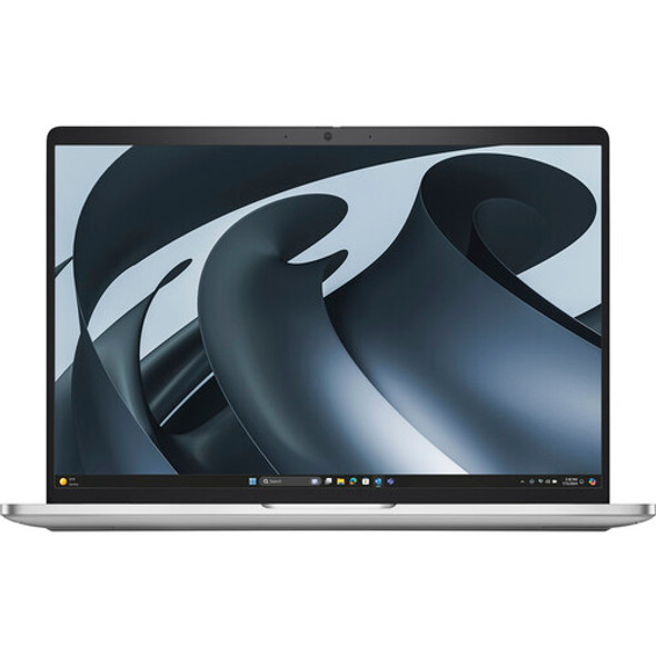 Front view of Dell Pro 16 Plus Business Laptop featuring a sleek silver chassis, 16-inch display, AMD Ryzen 5 220 processor, 16GB RAM, and 256GB SSD, running Windows 11 Pro.