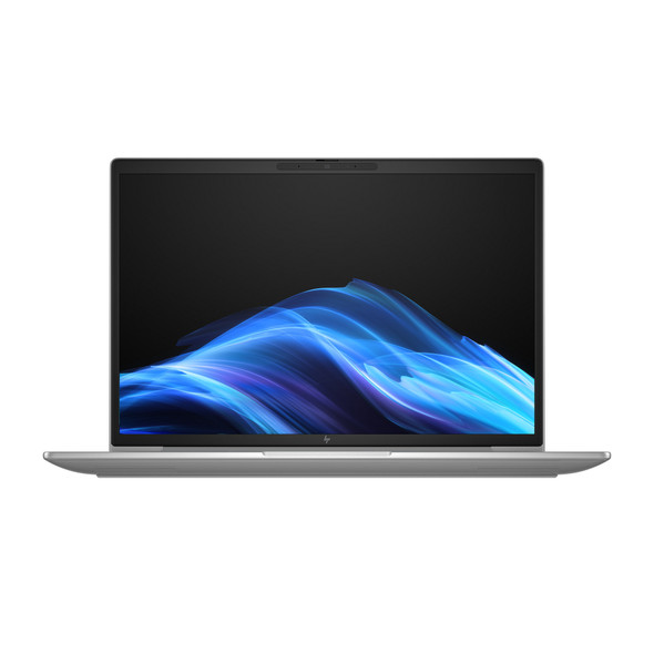 HP EliteBook 6 G1a 14 inch touch business notebook open front view showing Pike Silver Aluminum chassis.