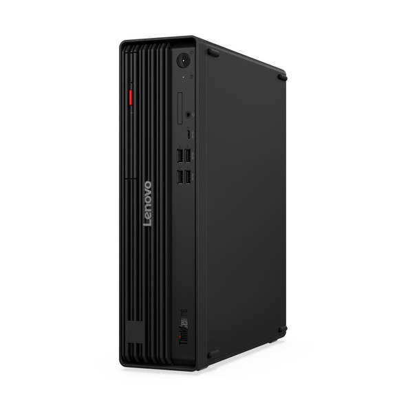 Front view of Lenovo ThinkCentre M70s Gen 6 AI PC in compact black tower design, featuring Intel Core Ultra 5 processor, 16GB DDR5 RAM, 512GB SSD, running Windows 11 Pro—ideal for business productivity and AI-enhanced workflows