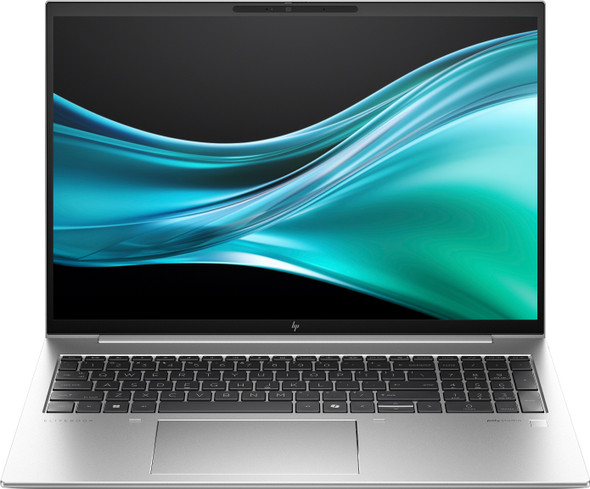 Front view of HP EliteBook 865 G11 16-inch business laptop, featuring a sleek silver chassis, Ryzen 7 PRO 8840U processor, 32GB DDR5 RAM, 512GB SSD, and Windows 11 Pro.