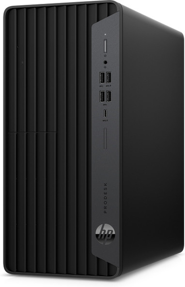 HP ProDesk 600 G6 Micro Tower PC with Intel Core i5-10500 processor, 16GB RAM, and 512GB SSD—compact black chassis shown with front I/O ports, designed for business productivity and Windows 11 Pro performance.
