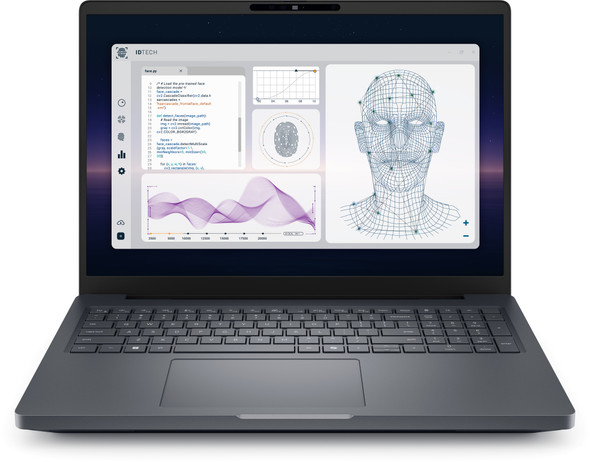Dell Pro Max 16 Plus MB16250 Laptop – Front view displaying the 16-inch 120Hz FHD+ display and backlit keyboard with numeric keypad