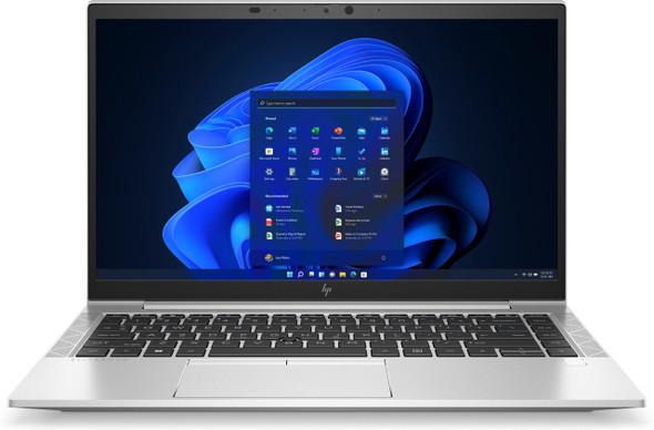 HP EliteBook 845 G8 Notebook in silver finish, open to display 14-inch Full HD screen, backlit keyboard, and sleek business-ready design