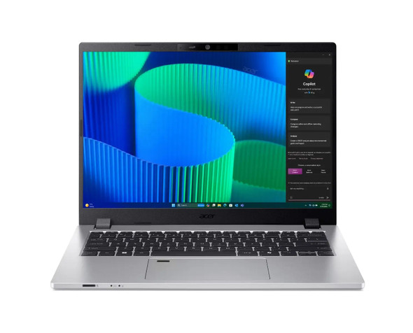 Acer TravelMate P2 14 TMP214-56-G2 professional laptop with Intel Core Ultra 5 115U processor, 16GB DDR5 RAM, 512GB SSD, 14-inch WUXGA IPS display, running Windows 11 Pro—ideal for business and productivity.