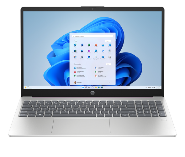 HP 15-fd0123ds touchscreen laptop in Winter Lavender and Natural Silver with 15.6-inch anti-glare HD display.