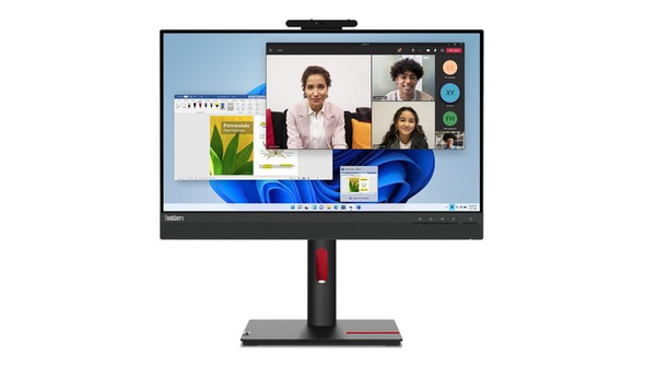 Front view of Lenovo ThinkCentre TIO-24 Gen 5 Touch Monitor showing 23.8 inch FHD display and integrated 1080p webcam available at computerdealsdirect.com