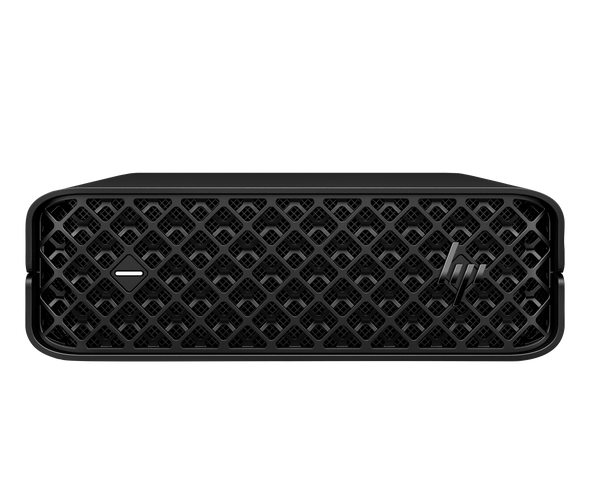 HP Z2 Mini G9 Workstation in Black, shown from the front angle displaying its compact, sleek professional design.