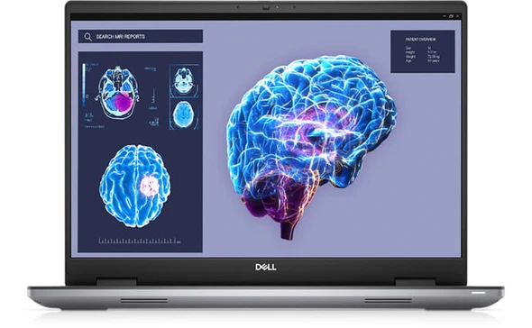 Dell Mobile Precision Workstation 7680 16-inch laptop showing backlit keyboard and professional workstation chassis.