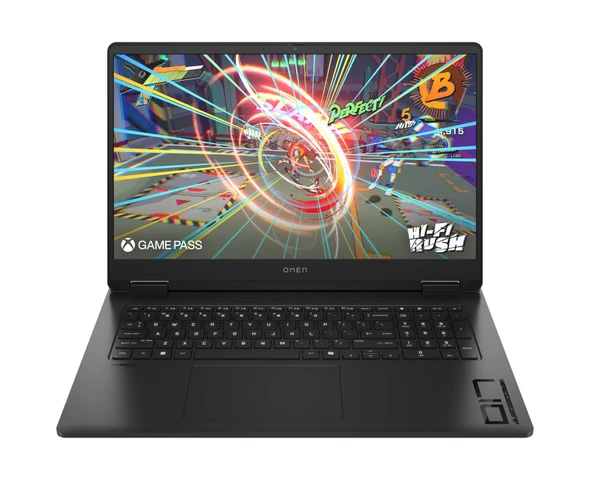 Front view of the expansive 17.3-inch HP OMEN gaming laptop in Black