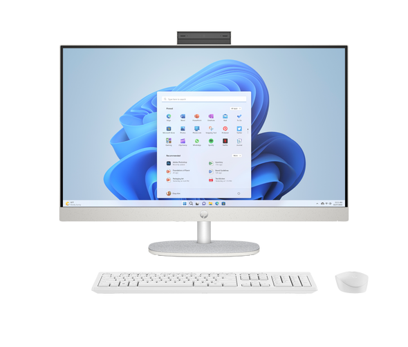 HP 27-cr1080 All-in-One AI PC in professional Shell White finish.
