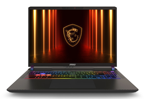 Front-facing MSI Vector 16 HX AI showing the 16-inch QHD+ 240Hz display and SteelSeries RGB keyboard.