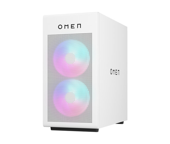 HP OMEN 35L Desktop PC white chassis front view.