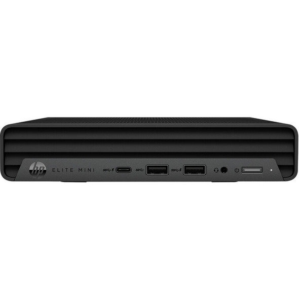 HP Elite Mini 800 G9 ultra-compact desktop showing front-facing high-speed USB-C and USB-A ports.