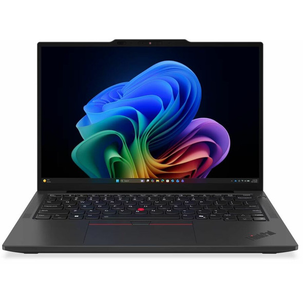 Lenovo ThinkPad X13 Gen 7 ultrabook in classic black showing open display panel and iconic red TrackPoint keyboard deck.