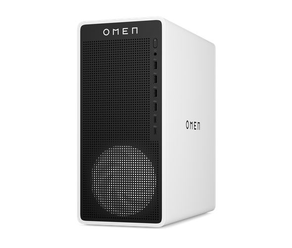 High angle view HP OMEN 16L detailing the solid build quality, premium white finish texture
