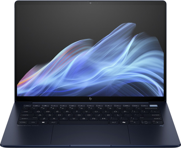 HP EliteBook Ultra G1i 14 inch laptop in Atmospheric Blue color showcasing thin profile and micro edge bezel display.