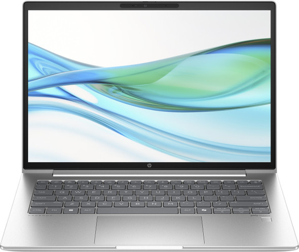 Front perspective view of the open HP ProBook 440 G11 laptop in Pike Silver finish, showing its sharp 14-inch 16:10 WUXGA anti-glare display.