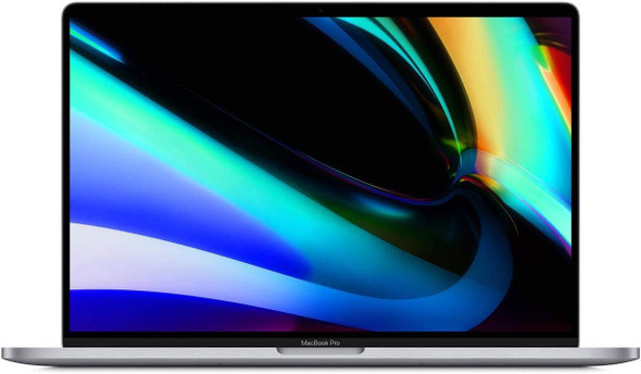 view of the refurbished Space Gray Apple MacBook Pro 16-inch open and showing the macOS desktop.