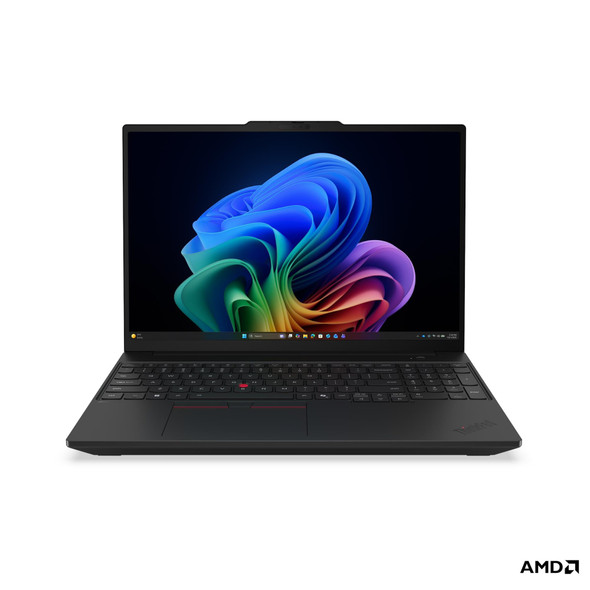 Lenovo ThinkPad T16 Gen 5 16-inch laptop in black viewed from the front-quarter angle.