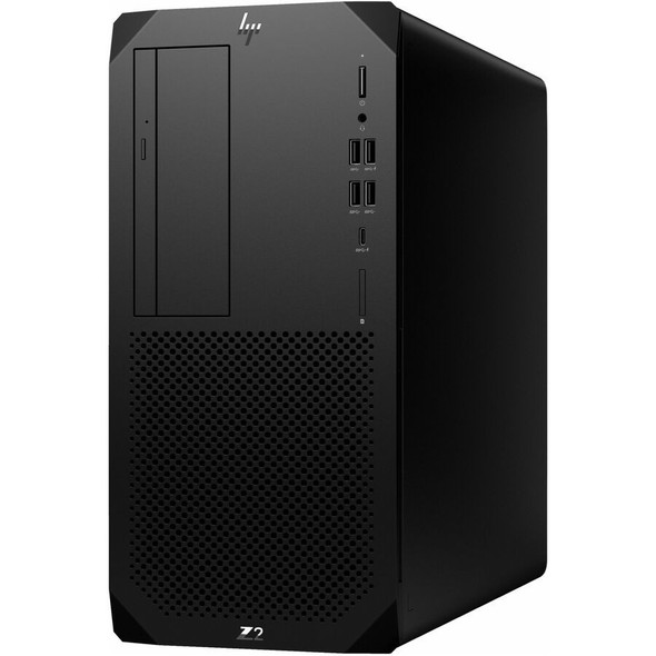 Front profile of the HP Z2 Tower G9 Workstation showing the black chassis and front ventilation grille.