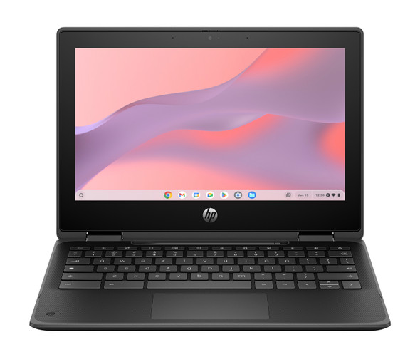 HP Fortis x360 11 G5 Convertible Chromebook – Laptop mode displaying the 11.6-inch HD touchscreen display and keyboard deck.