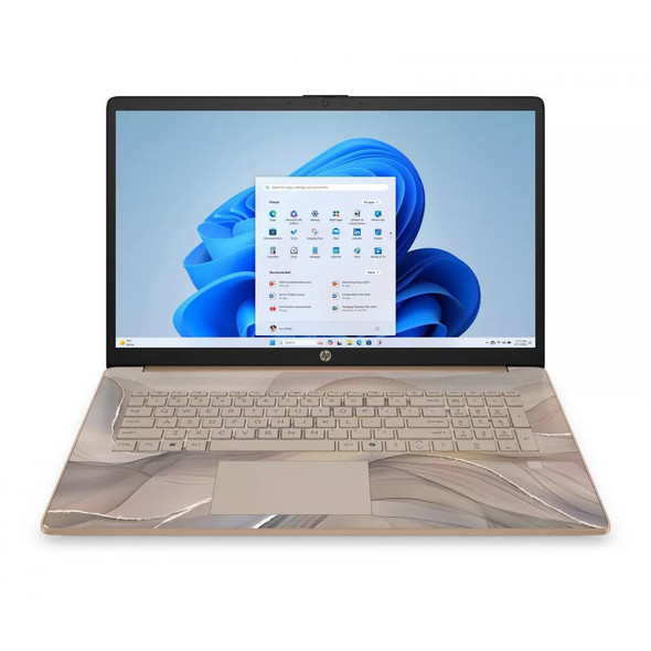 HP 17-cp2039ds Touchscreen Laptop – Open front view displaying the 17.3-inch HD+ touch display and full-size backlit keyboard deck.